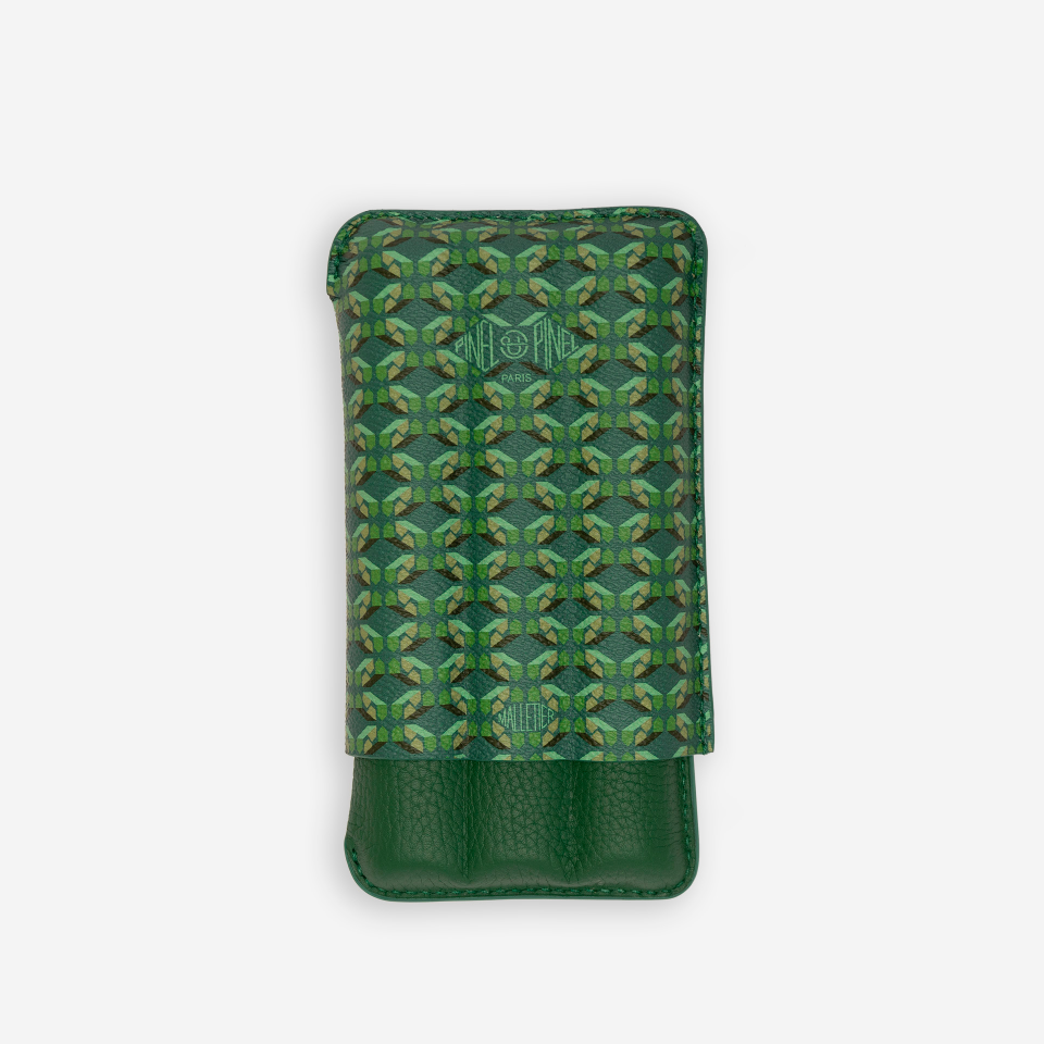Cigar Case - Pinel Et Pinel Triple D24 Coated Canvas Emeraude - 3 Cigars