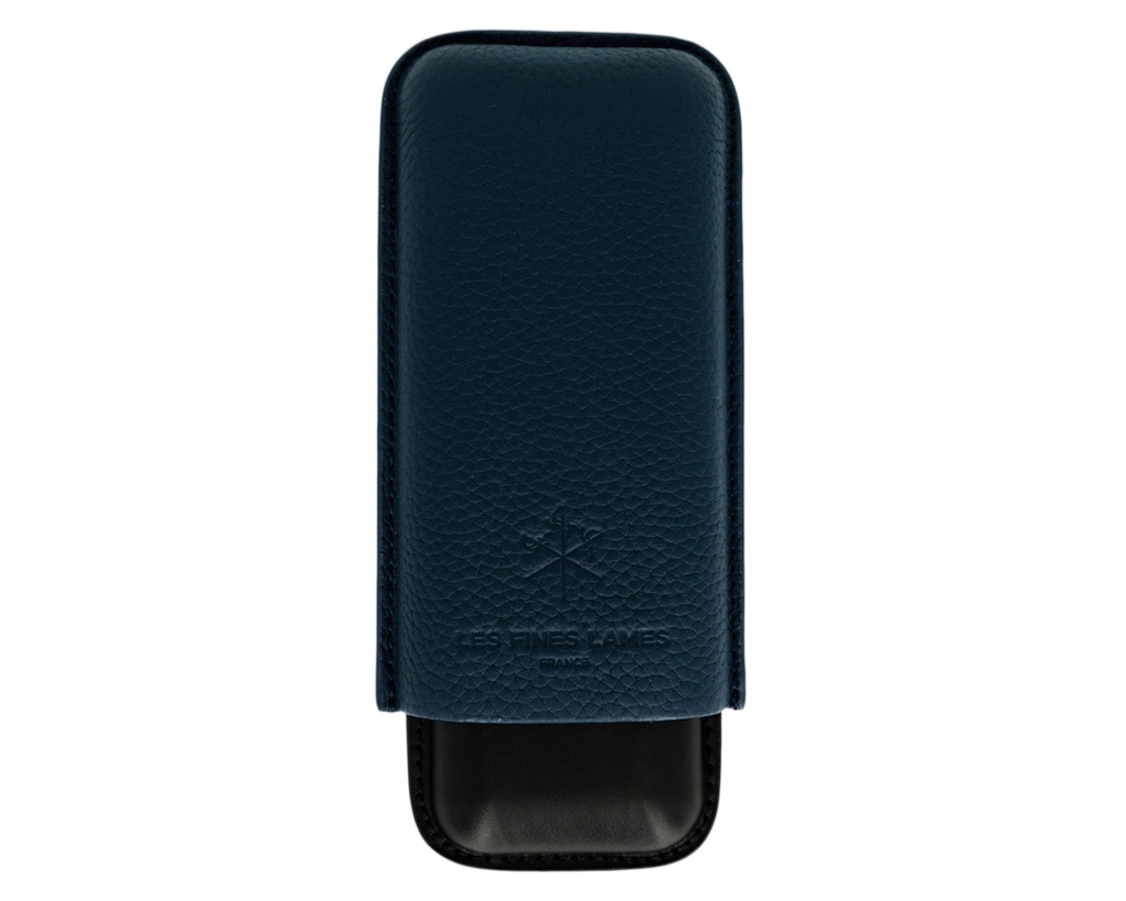 Cigar Case - Les Fines Lames Pebble Leather Blue - 2 Cigars