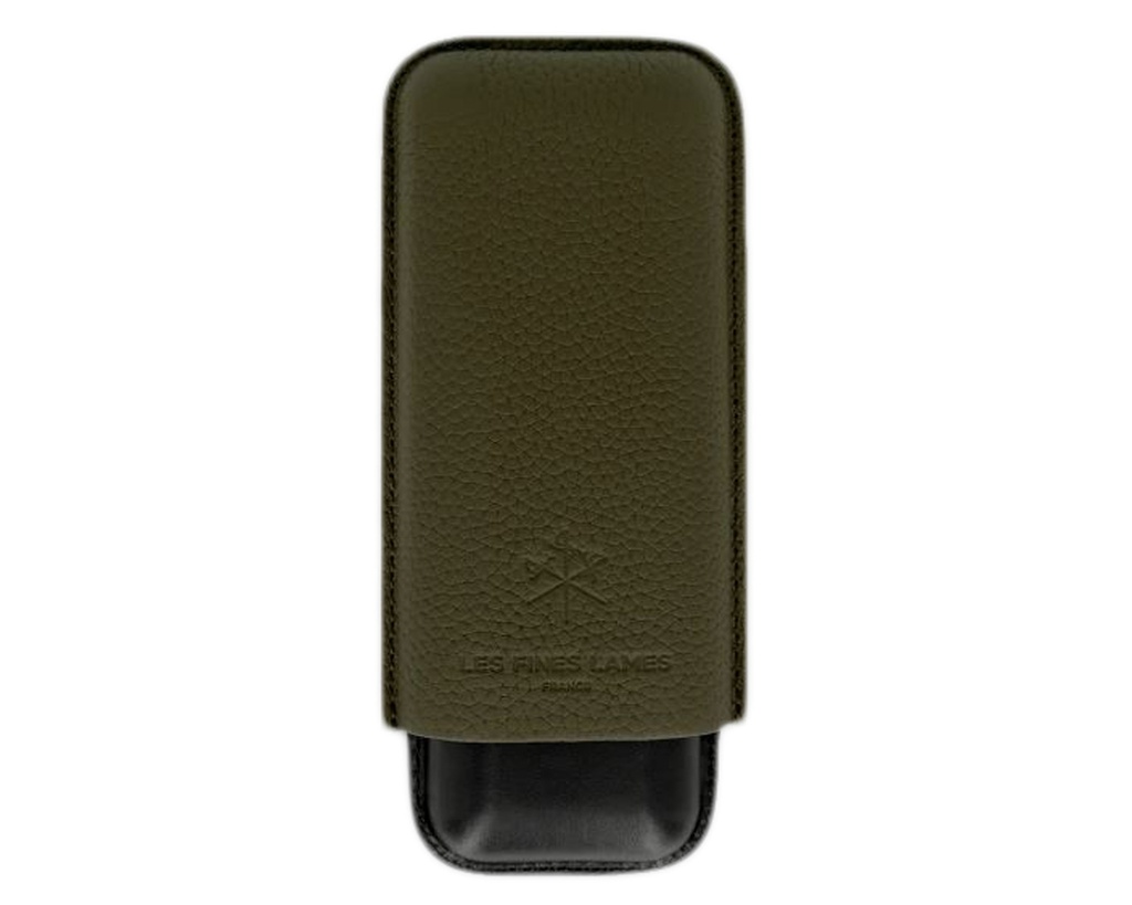 Cigar Case - Les Fines Lames Pebble Leather Olive Green - 2 Cigars