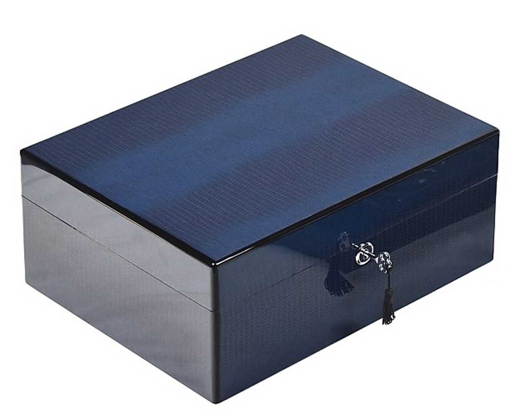 Humidor - Lubinski High Polish Blue Lizard - 50 Cigars