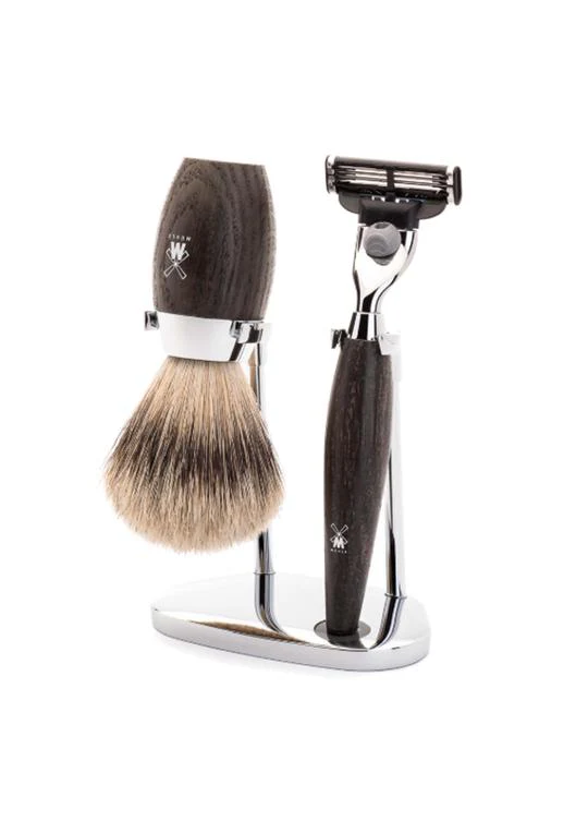 Shaving Accessories - Mühle Kosmo Set Of 3 Mach3 Razor, Brush & Holder - Swamp Oak