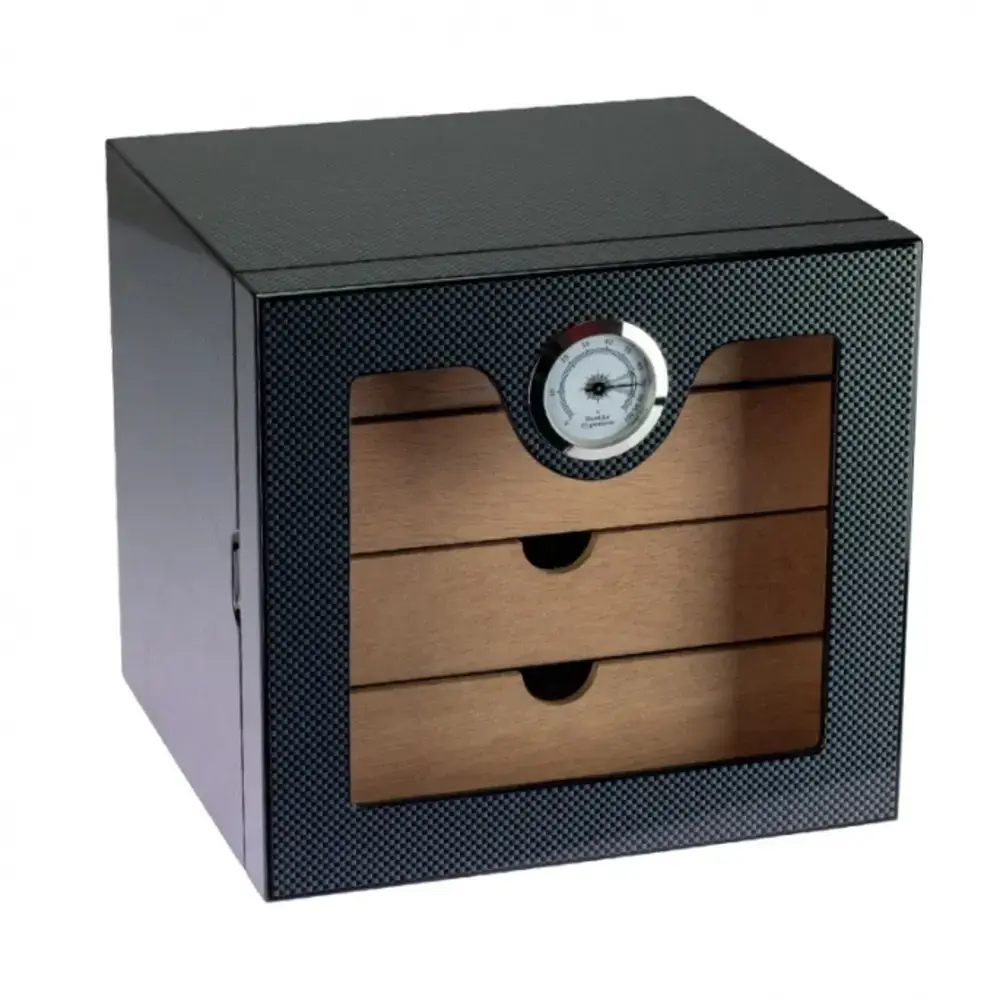 Humidor - Cabinet Carbon High Gloss 80 Cigars 4 Drawers