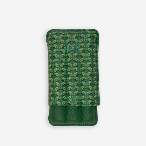 [16124] Cigar Case - Pinel Et Pinel Triple D24 Coated Canvas Emeraude - 3 Cigars