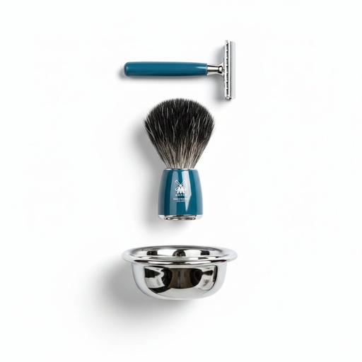 [16810] Shaving Accessories - Mühle Rytmo Set Of 3 Safety Razor, Brush & Holder Petrol