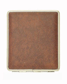 [16885] Cigarette Case - Simili Chrome/Brown Leather - 18 Cigarettes